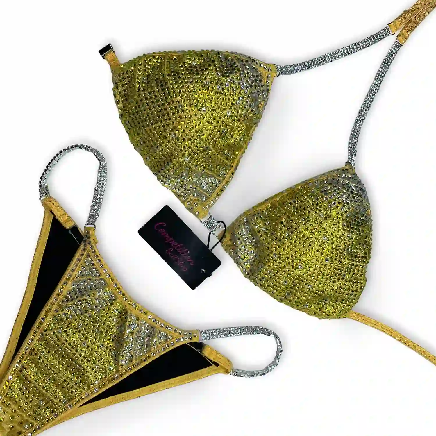 Silver Glimmer Yellow Bomb Bikini Competition Suit BM192-10