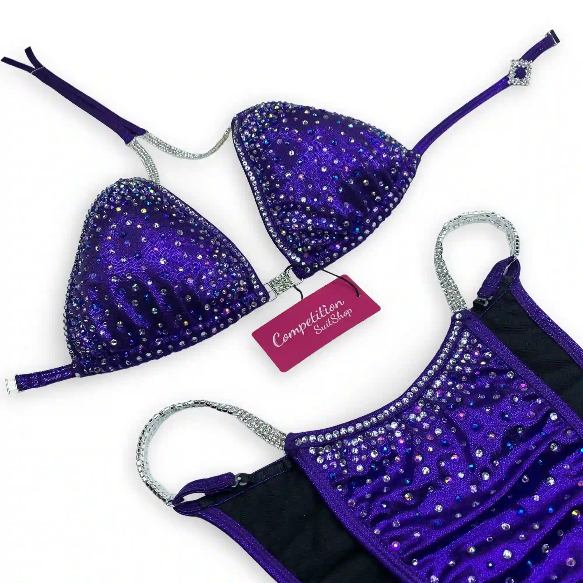 AB Crystals On Purple Bikini Competition Suit B157