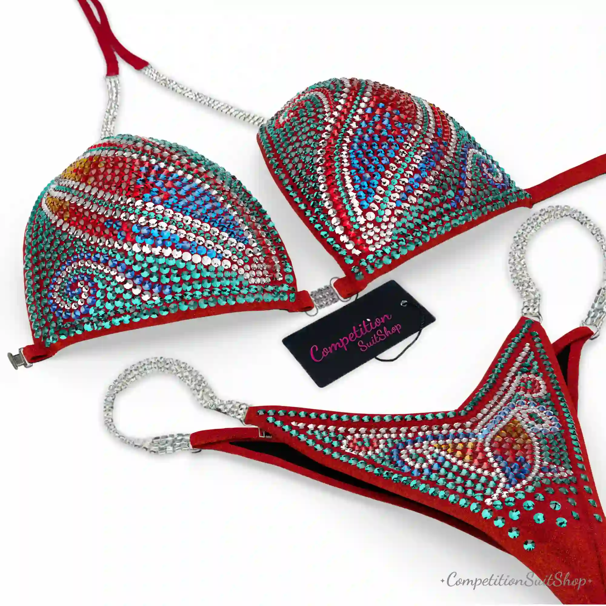 Red Peacock Swirl Stage Bikini BM1035-2