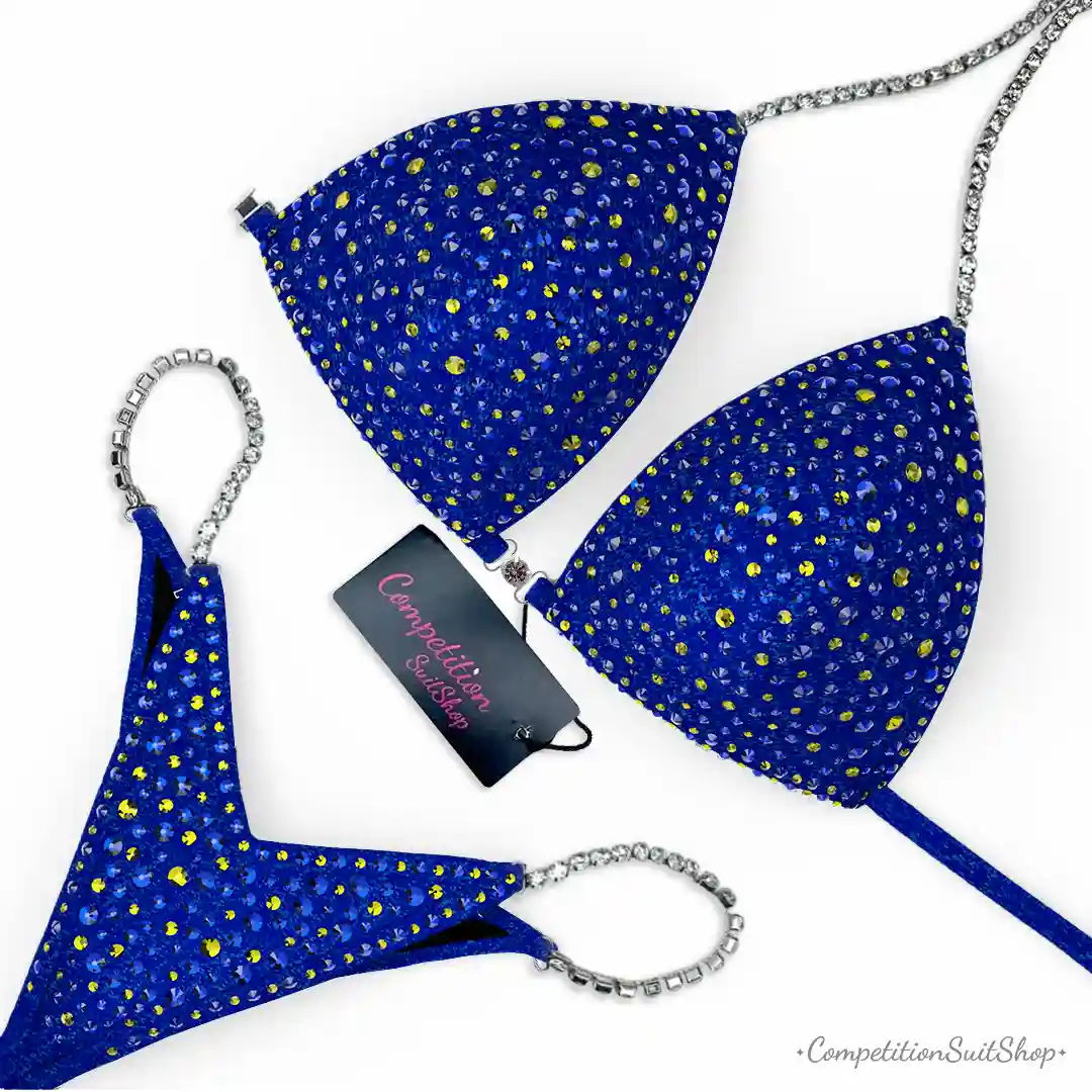 Yellow & Blue Scatter On Blue Bikini Competition Suit (BM143-8)