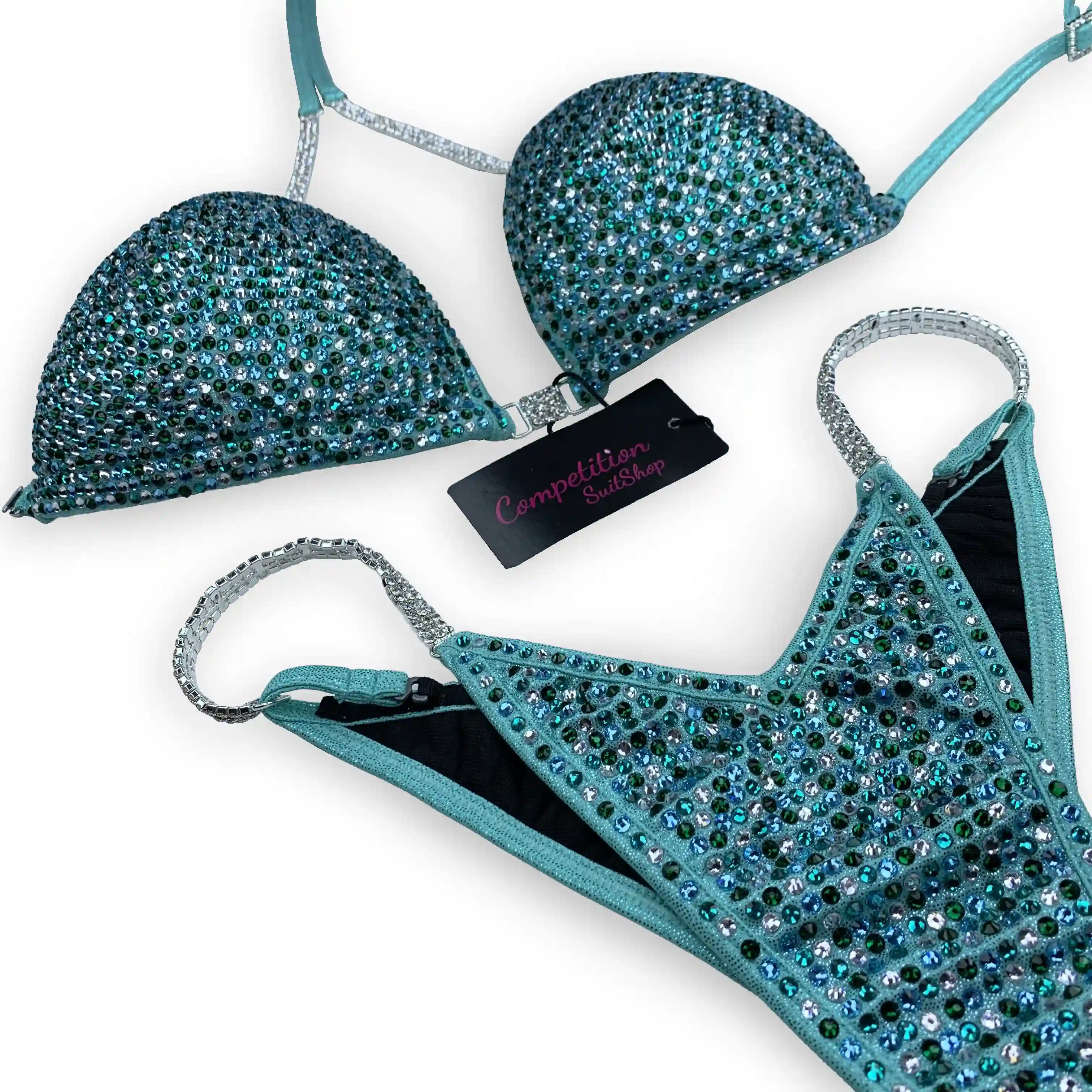 Aqua Scatter With Teal & Green Highlights Bikini Competition Suit B193