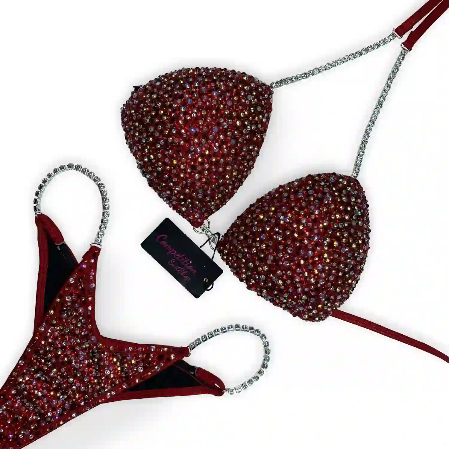 Red Maroon Silver Scatter Bikini Competition Suit B199