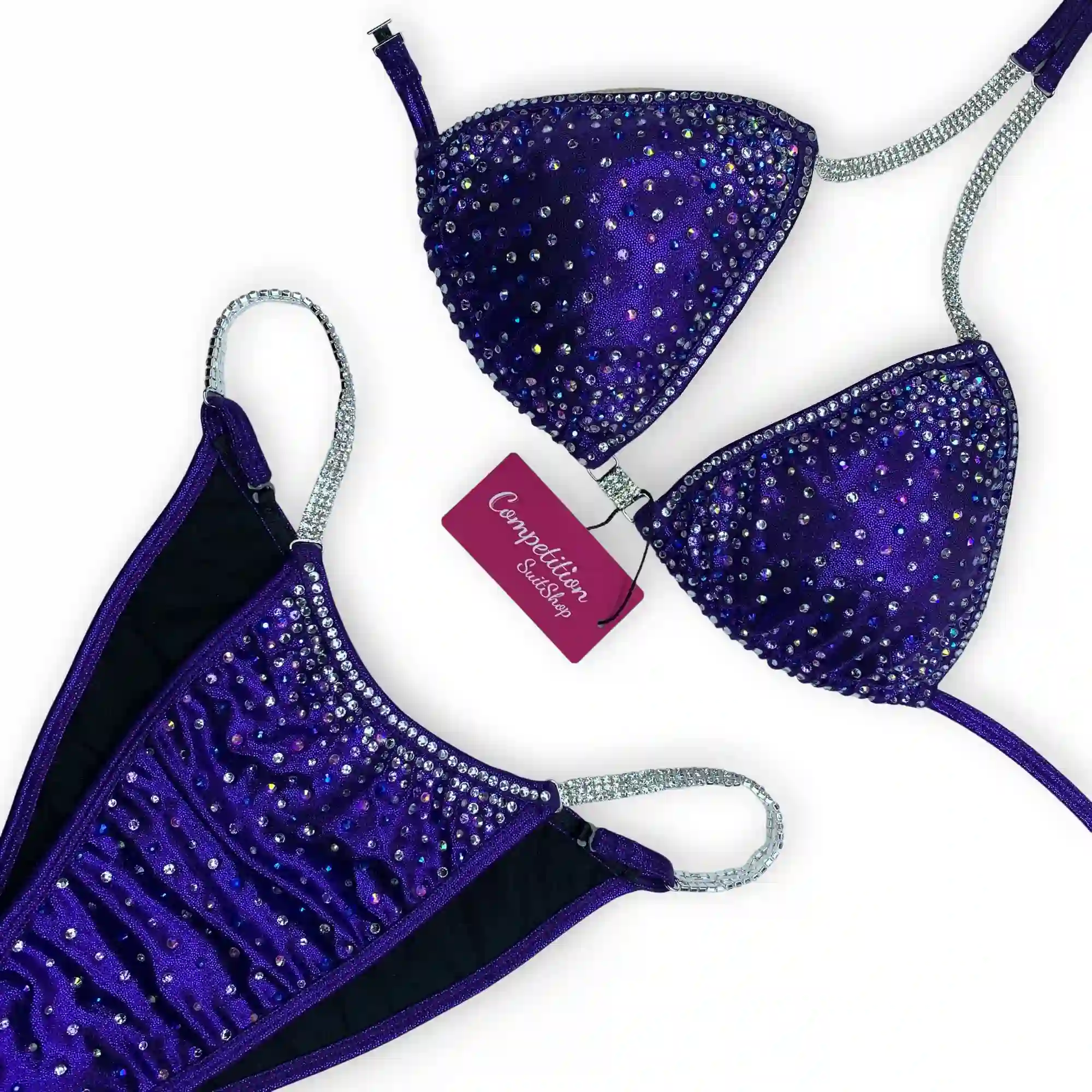 AB Crystals on Purple Bikini Competition Suit B157