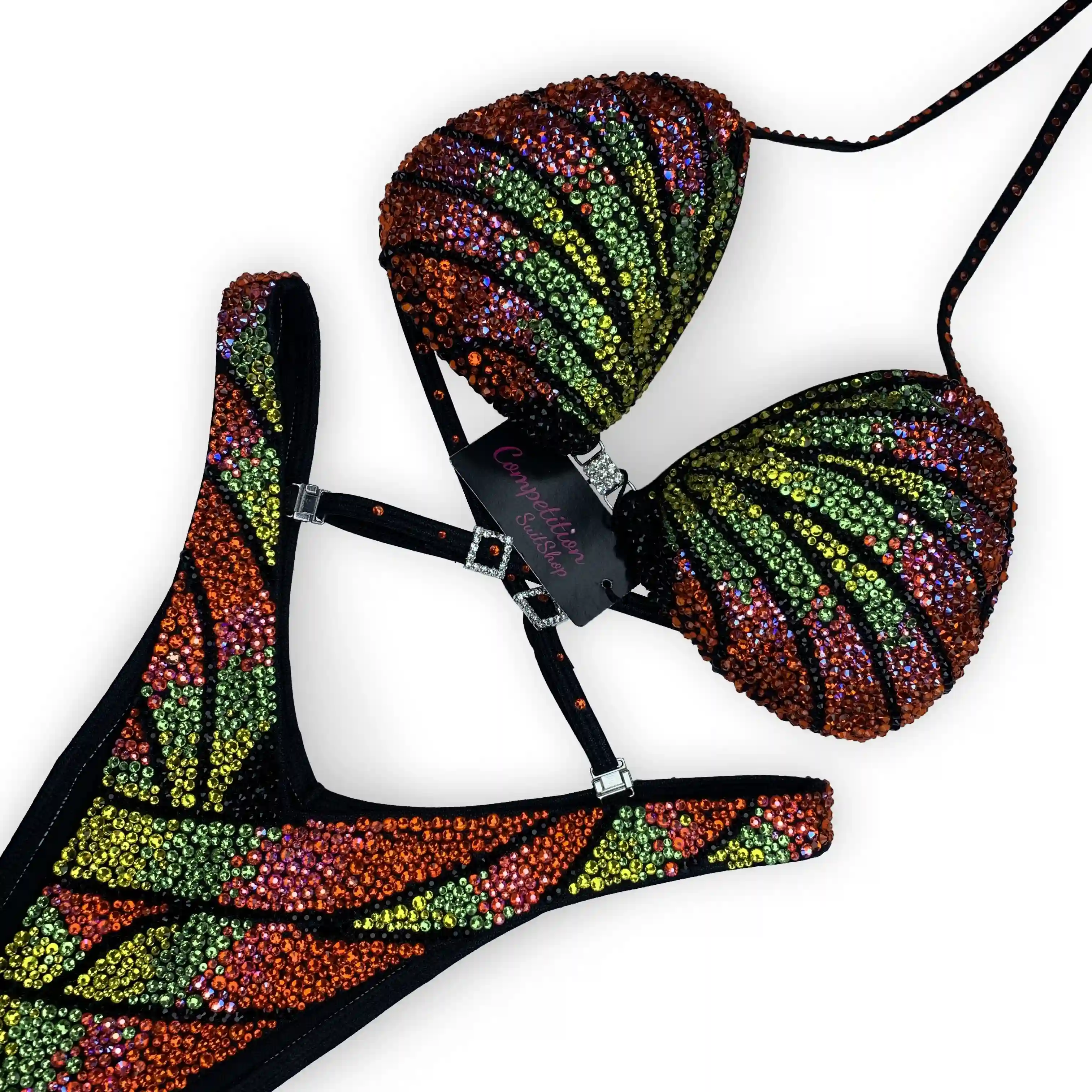 Orange Green Butterfly Wings Figure Competition Suit F1032